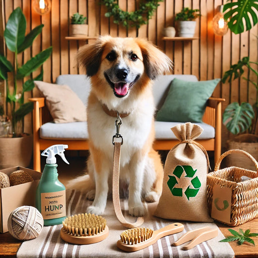 Hund, umgeben von nachhaltigen Hunde Accessoires