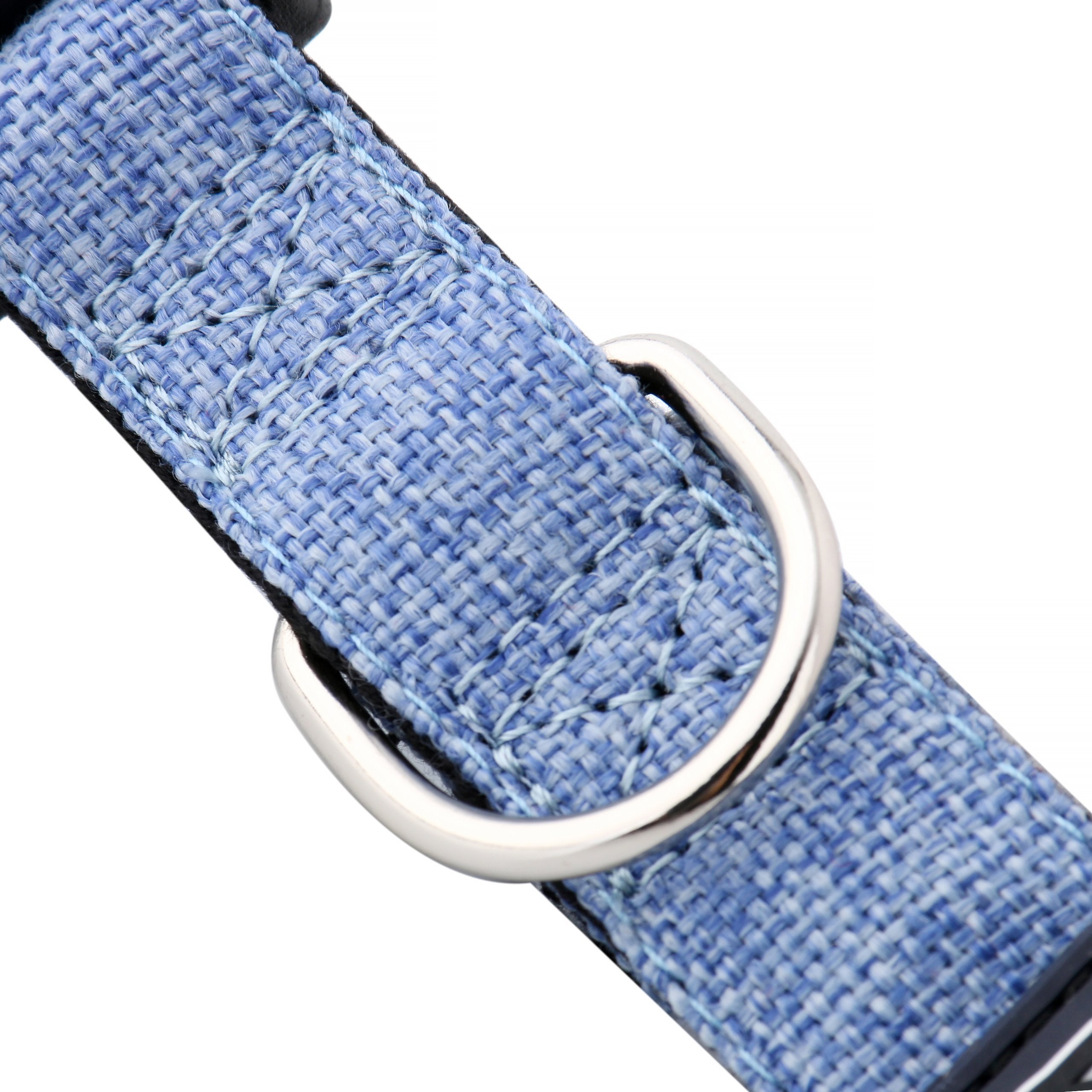 hellblaues halsband aus bambus und hanf detail d-ring